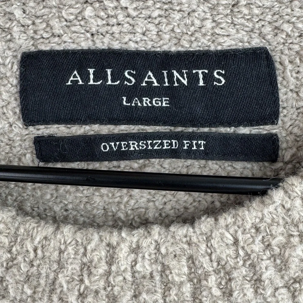 AllSaints Sweater Mens L Beige Eamont Crew Oversized Terry Textured Pullover